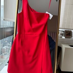 French Connection Red Asymmetrical Ruched One Shoulder Dress